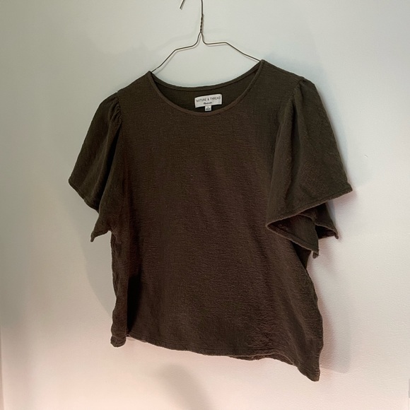 Madewell Flutter Sleeve Green Blouse Top, Texture and Thread, EUC size L - Picture 7 of 7